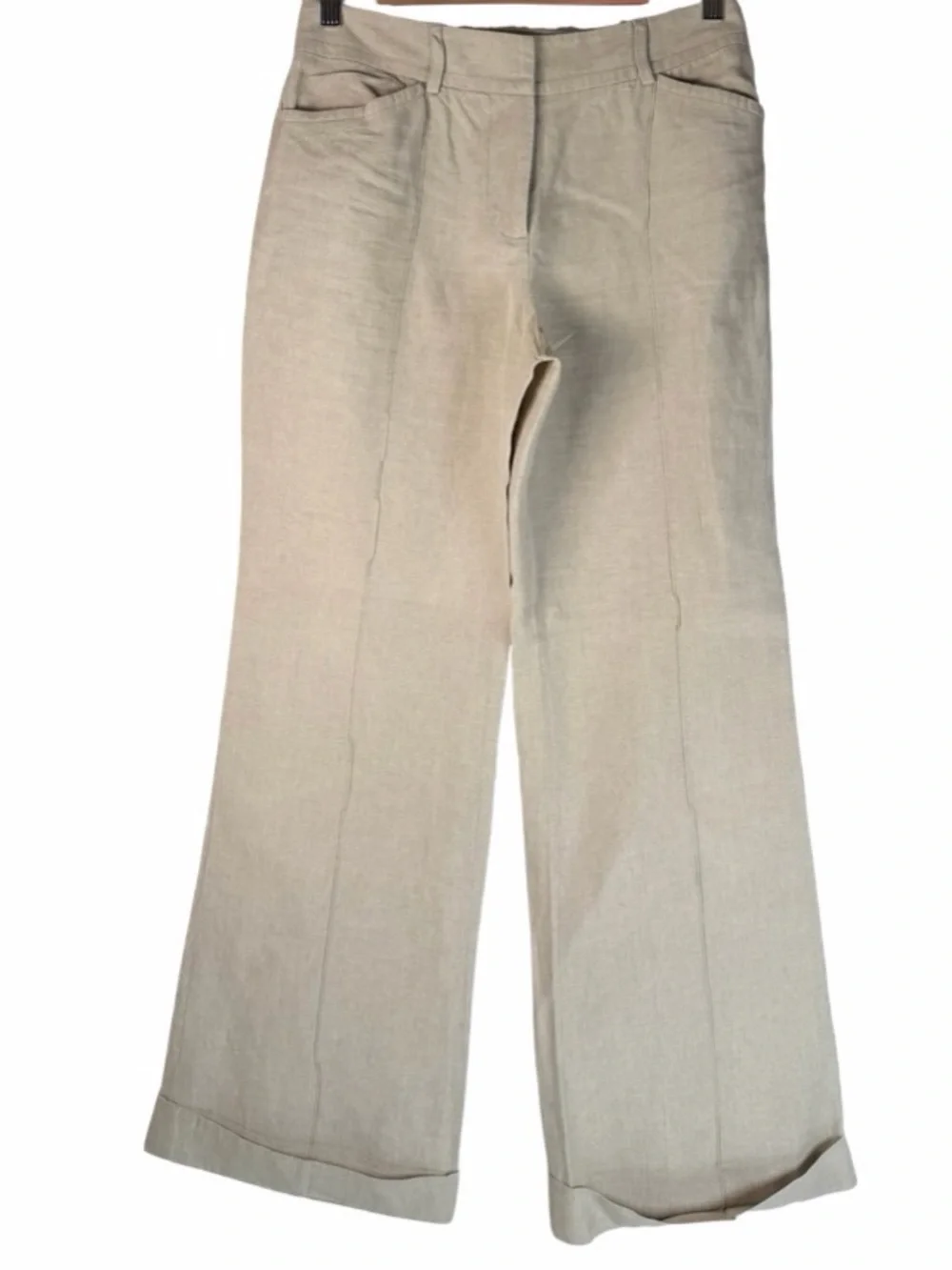 J. Crew 100% Linen Beige Cuff Wide Leg High Rise Trouser Pants Women’s Size 6
